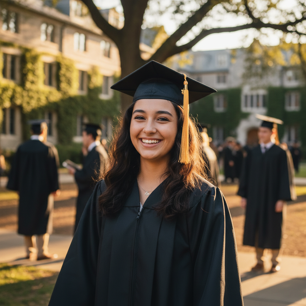 Smiling graduate in cap and gown
